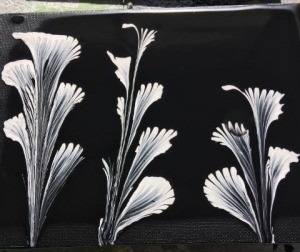 Go With the Flow Painting - finished painting of white floral pattern on black background