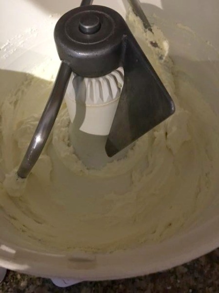 Mixing the cheesecake batter.