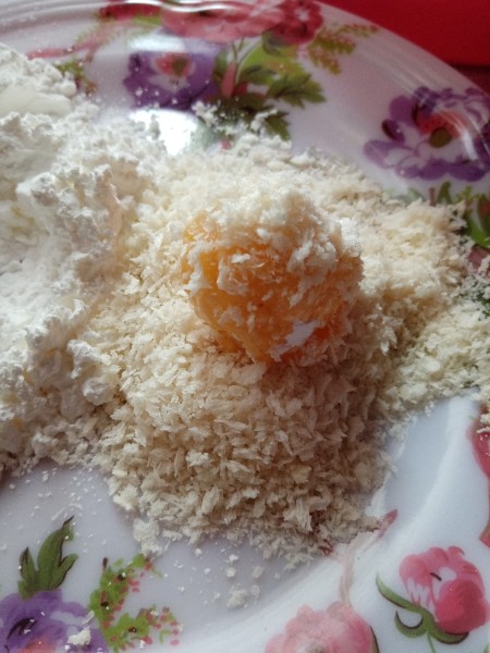 egged Potato Ball in bread crumbs