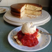 cut Yellow Cake 7 plate of strawberry shortcake