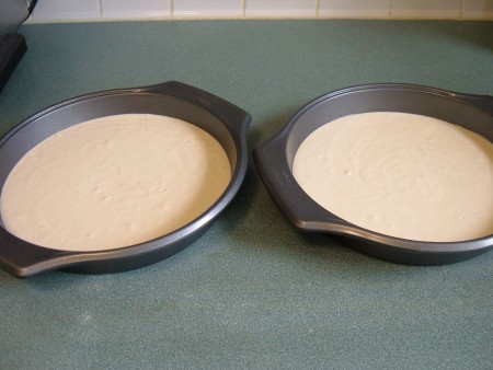 batter in 2 cake pans
