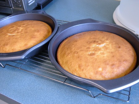 baked Yellow Cake in pans