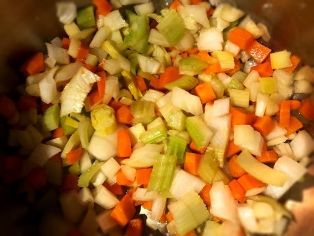 minced vegetable in pan