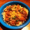 Creamy Sausage Spaghetti Bolognese in bowl