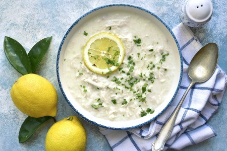 A hearty chicken soup with a lemon-egg sauce added for flavor and richness.