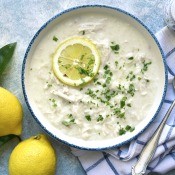 A hearty chicken soup with a lemon-egg sauce added for flavor and richness.