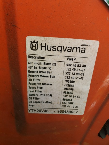 Husqvarna Rider Won't Start - lable