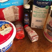 Ingredients for strawberry ice cream cake.