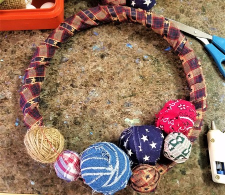 Americana Ball Wreath - continuing to add balls working to the left