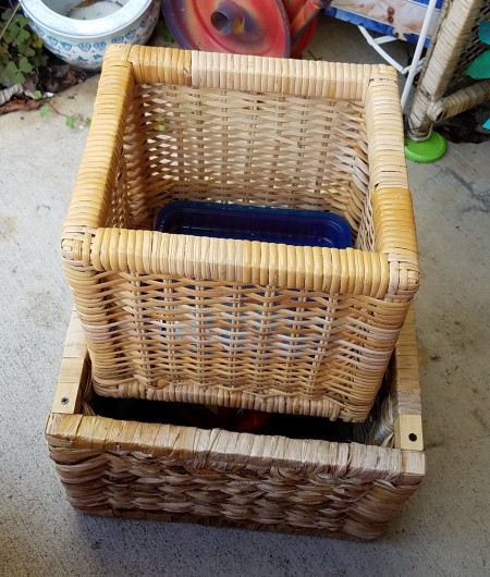 Double Decker Wicker Baskets Floral Display - baskets stacked