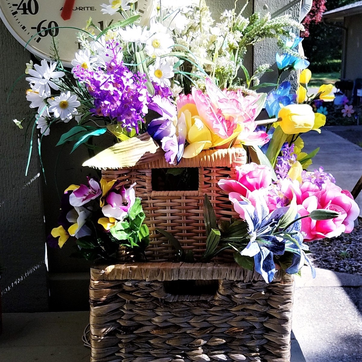 Double Decker Wicker Basket Floral Display ThriftyFun