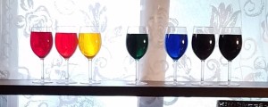 Rainbow Goblets - finished goblets on the window ledge