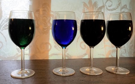 Rainbow Goblets - green, blue, indigo (first attempt), and violet