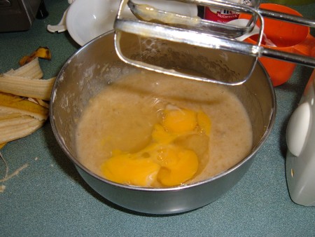 Mixing the wet ingredients for gluten free banana bread.