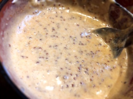 The spicy mustard dipping sauce in a bowl.