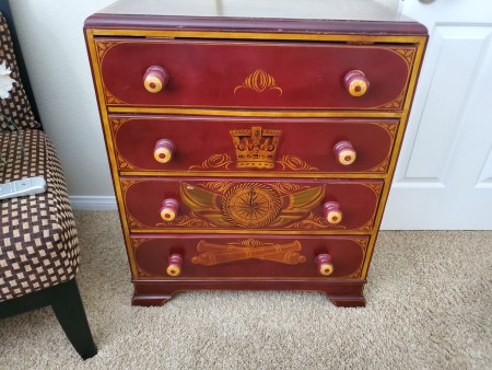 Can Anyone Identify this Dresser? - decorated dresser with sailing ship on top