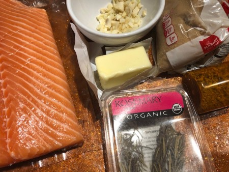 Ingredients for garlic butter salmon.