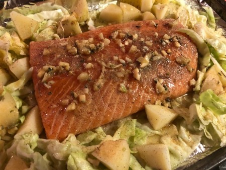 Garlic butter salmon, ready for cooking.