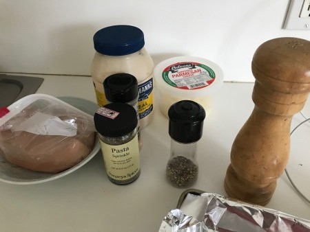 Ingredients for mayo-parmesan chicken.