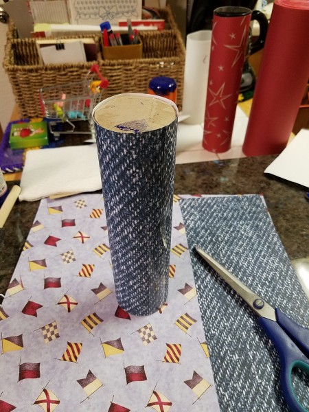 Faux Firecrackers - blue paper on another cylinder