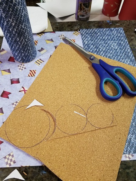 Faux Firecrackers - cutting circles of the adhesive cork sheet