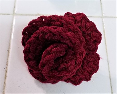 Crocheted Americana Roses - view of finished burgundy rose