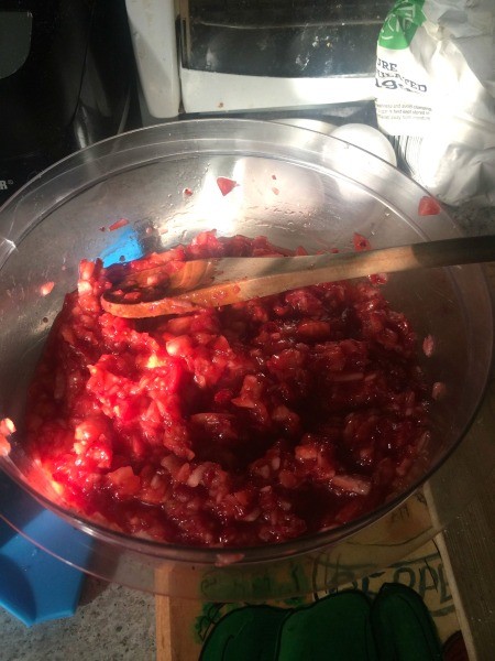 A strawberry mixture for strawberry chiffon pie.