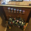 Decorated Singer Button Box and Spool Holder - side of sewing machine with spools and button garden attached