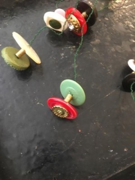 Decorated Singer Button Box and Spool Holder  - button flowers