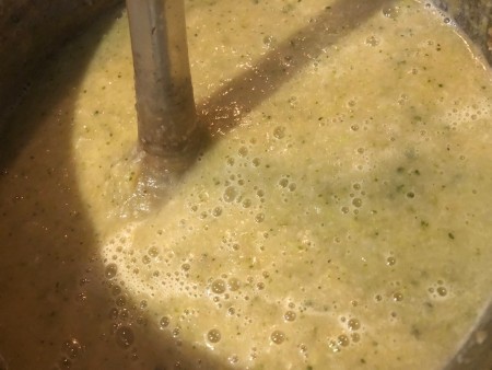Cauliflower Broccoli Cheese Soup during blending.