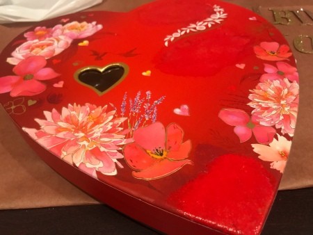 Upcycled Valentine's Candy Box Birthday Gift - after painting over the text