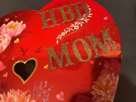 Upcycled Valentine's Candy Box Birthday Gift - glitter letters applied to box