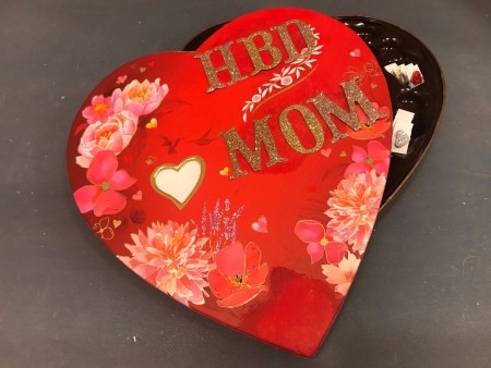 Upcycled Valentine's Candy Box Birthday Gift - white paper backing the see through heart cutout