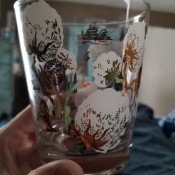 Identifying Drinking Glasses? - glass with white cotton boll pattern