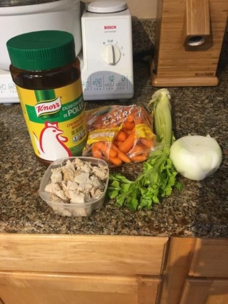 Ingredients for homemade turkey noodle soup.