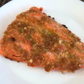 A portion of ginger garlic lemongrass salmon.