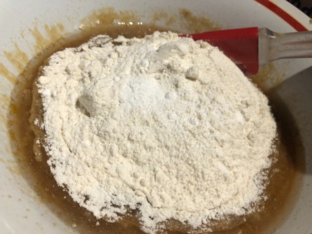 Mixing up the cake batter.