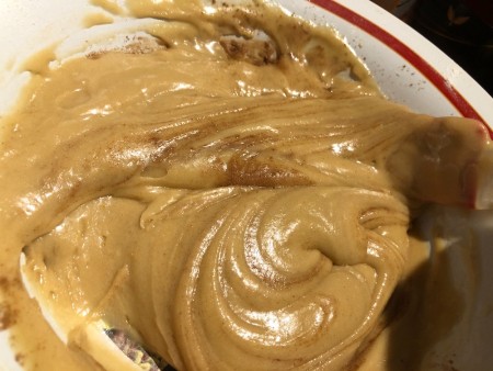 Mixing up the cake batter.