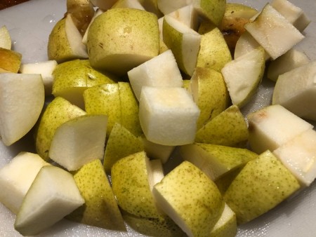 Cubes of fresh pear.