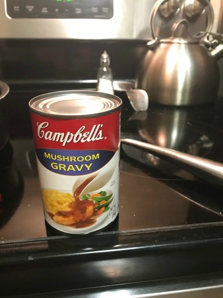 A can of mushroom gravy.