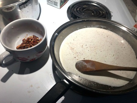 Combining the ingredients for ice cream.