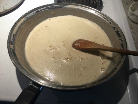 The ice cream mixture in a pan.