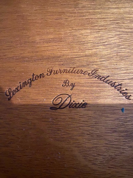 The manufacture marking on furniture.