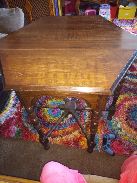 A wooden octagon table.
