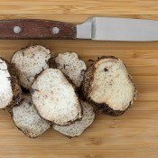 Cut up malanga tubers.