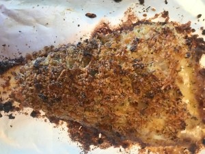 A baked breaded cod filet.