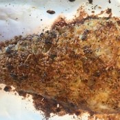 A baked breaded cod filet.