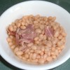 Ham and beans in a bowl.