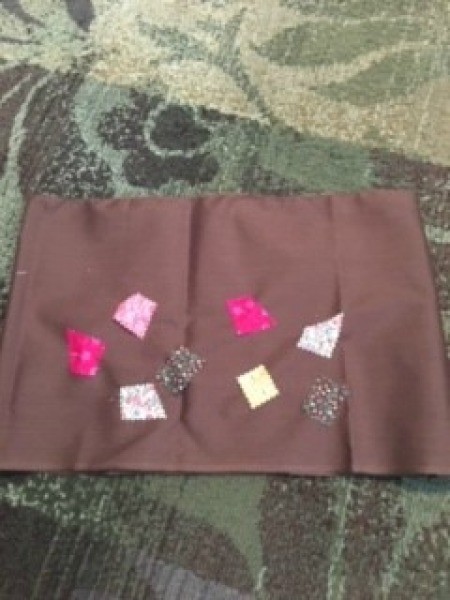 Topsy Turvy Cinderella Doll - patches sewn on peasant skirt