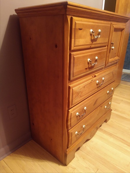 A wooden Bassett dresser.